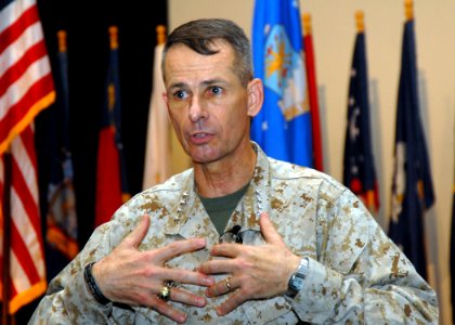 US Navy 070817-N-9758L-038 Chairman of the Joint Chiefs of Staff Marine Corps Gen. Peter Pace speaks to military personnel during an all hands call at Sharkey Theatre on Naval Station Pearl Harbor