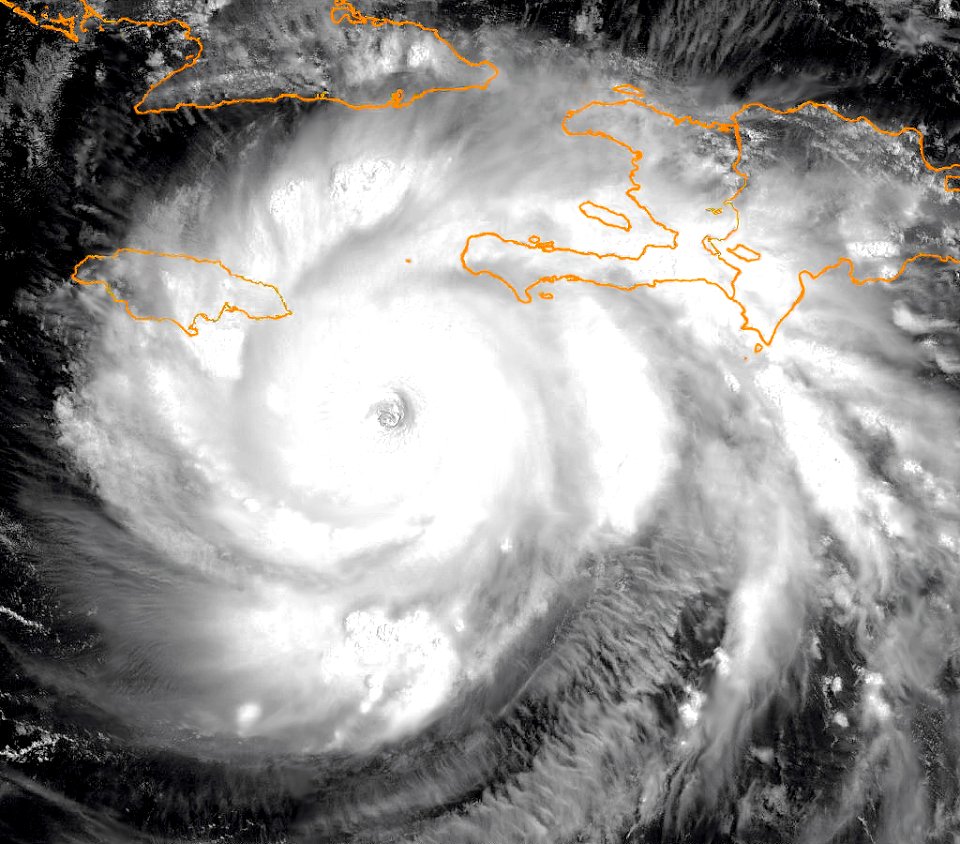 US Navy 070819-N-0000X-001 Satellite imagery shows Hurricane Dean as it moves over Jamaica and heads toward the Yucatan Peninsula. The category 4 storm's winds are now sustained at 145 mph with higher gusts