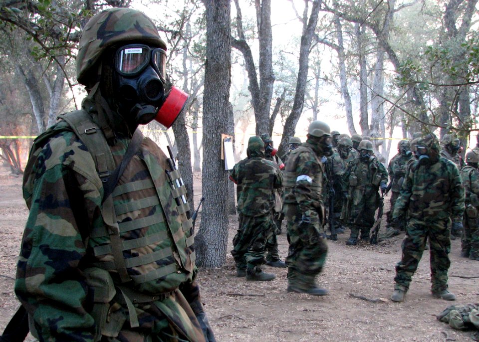 US Navy 070821-N-8547M-029 Seabees of Naval Mobile Construction Battalion (NMCB) 5 participate in a chemical, biological and radiological drill in field exercise Operation Bearing Duel 6-07