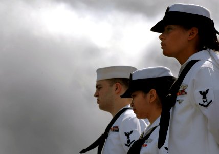 US Navy 070820-N-3729H-108 Sailors and Marines man the rails as Nimitz-class aircraft carrier USS John C. Stennis (CVN 74) pulls into Pearl Harbor