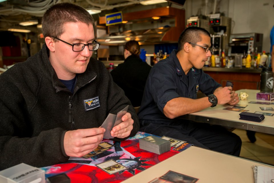 USS Carl Vinson Sailors participate in Magic, The Gathering tournament 150218-N-TP834-046