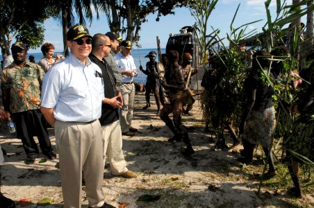 US Navy 070822-N-3642E-171 Locals welcome Secretary of the Navy (SECNAV), the Honorable Dr. Donald C. Winter with tribal dance during his tour of Sassamungga
