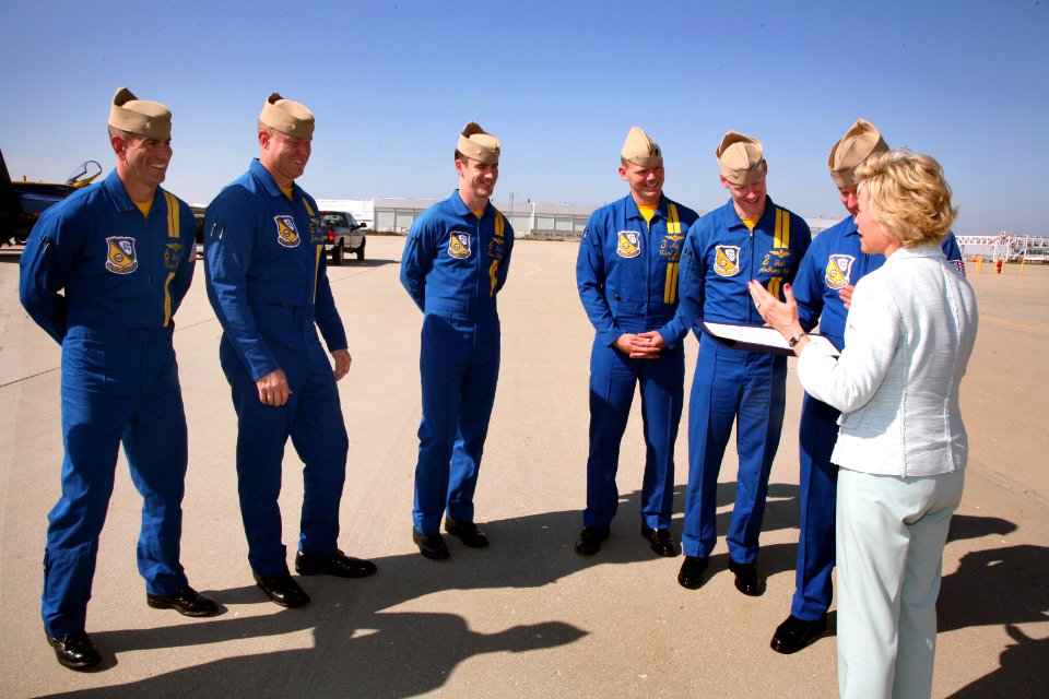 US Navy 070823-N-3271W-001 The Honorable Becky Skillman, Lt. Governor of Indiana, presents a certificate declaring the Blue Angels as Honorary Hoosiers