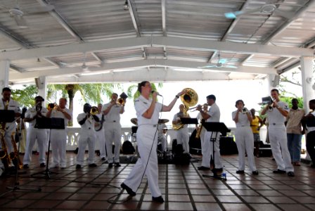 US Navy 070823-N-8704K-075 Musician 3rd Class Rachel Lucterhand, U.S. Navy Showband vocalist attached to the Military Sealift Command hospital ship USNS Comfort (T-AH 20), performs with the band at the Estacion Hotel in downtow
