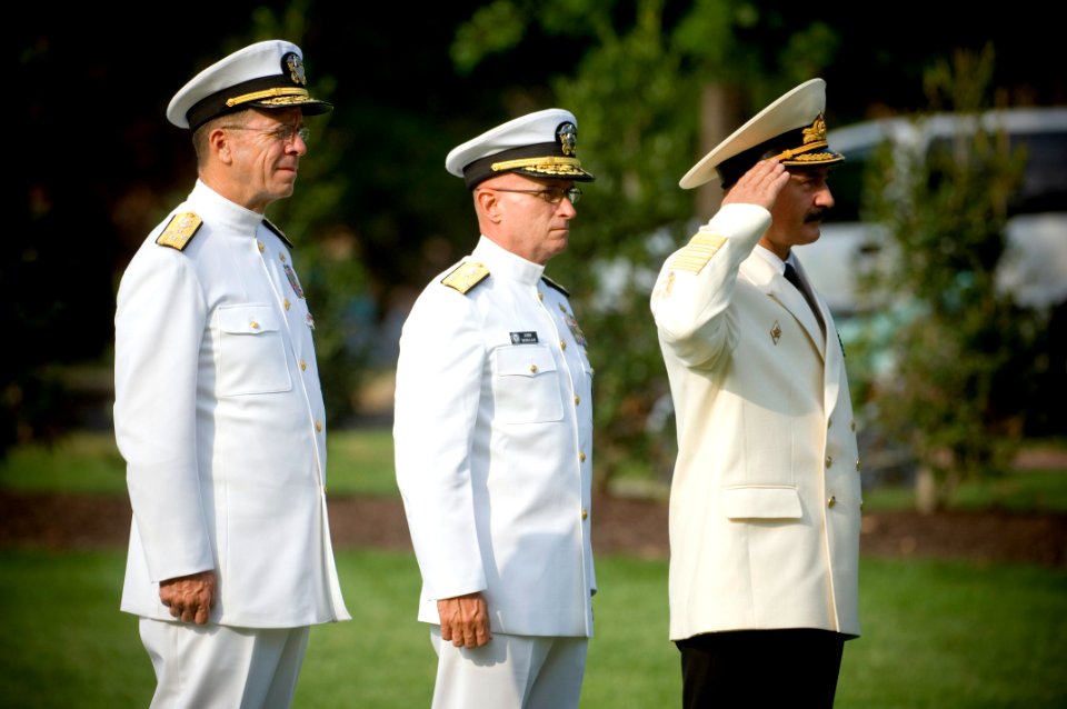 US Navy 070824-N-0696M-100 Chief of Naval Operations Adm. Mike Mullen, Vice Adm. John G. Morgan Jr., Deputy Chief of Naval Operations for Information, Plans and Strategy, and Adm. Vladimir Masorin, commander in chief of the Rus