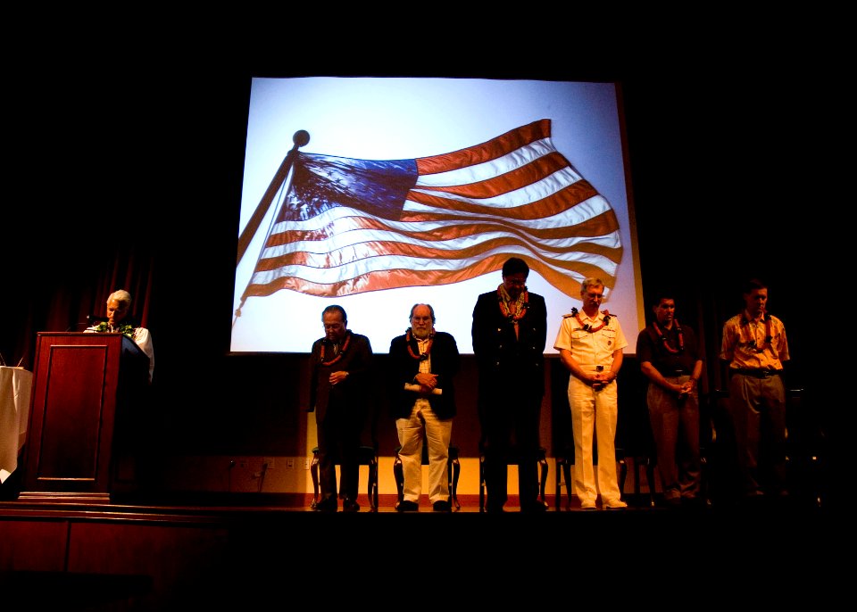 US Navy 070828-N-6674H-047 Rev. David Kaupu delivers the invocation at the dedication ceremony of the newly renovated Ford Island Building 89 Conference Center