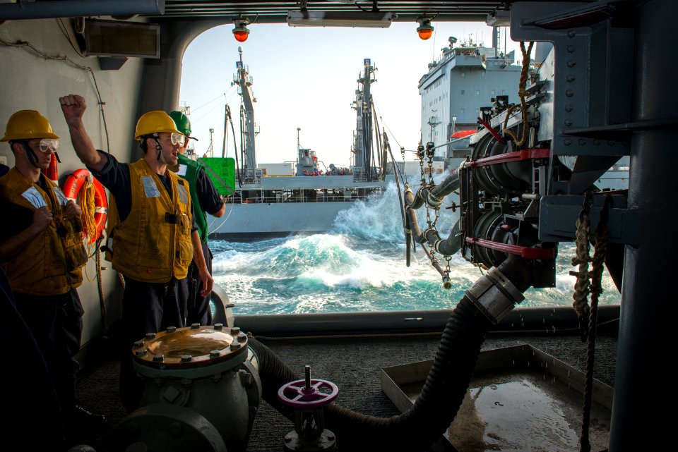 USS Carl Vinson conducts a replenishment. (15970065934)