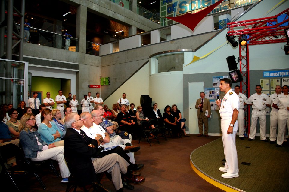 US Navy 070829-N-3271W-001 Capt. Herman Shelanski, commanding officer of USS Harry S. Truman, speaks during a question and answer session at the St. Louis Science Center