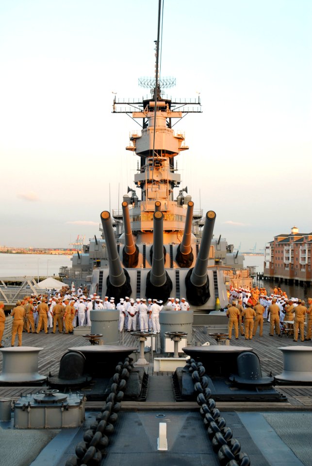 US Navy 070829-N-4515N-068 Chief petty officer selectees from the Hampton Roads area tour the battleship Wisconsin (BB 64) on Chief Petty Officer Heritage Day
