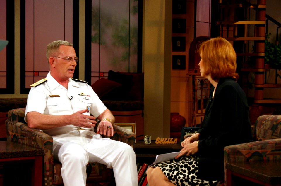 US Navy 070831-N-7163S-001 U.S. Joint Forces Command Chief of Staff, Rear Adm. Ben Wachendorf, appears on WXIX-TV's morning news program, Fox 19 In The Morning, with local television hostess Sheila Gray