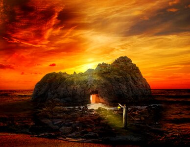 Evening landscape cave