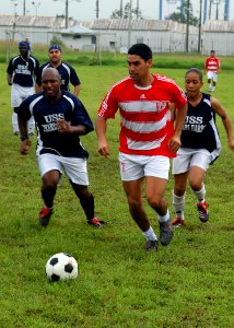 US Navy 070829-N-4021H-020 Sailors of USS Pearl Harbor (LSD 52) participate in a multi-national soccer tournament game against the Peruvian Navy's team during Partnership of the Americas (POA) 2007