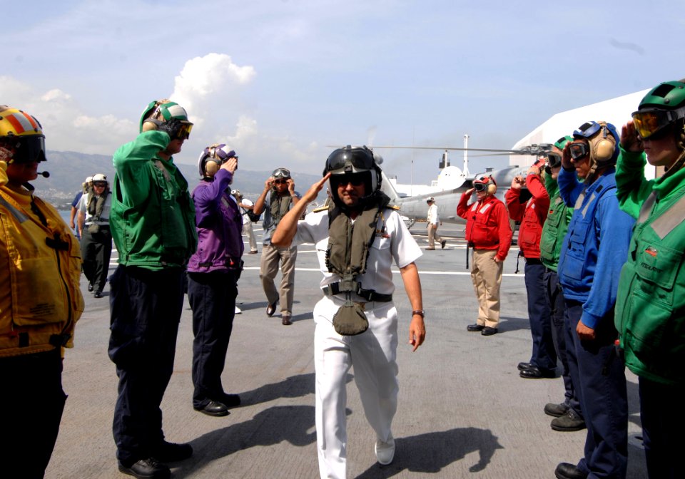 US Navy 070904-N-0194K-023 Adm. James Stavridis, commander of U.S. Southern Command, boards Military Sealift Command hospital ship USNS Comfort (T-AH 20), which is on a four-month humanitarian deployment to Latin America and th