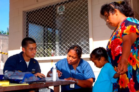 US Navy 070831-N-6410J-084 Lt. j.g. Jeremy Venske registers medical patients for screening and treatment at a medical civic action program held on the island in support of Pacific Partnership