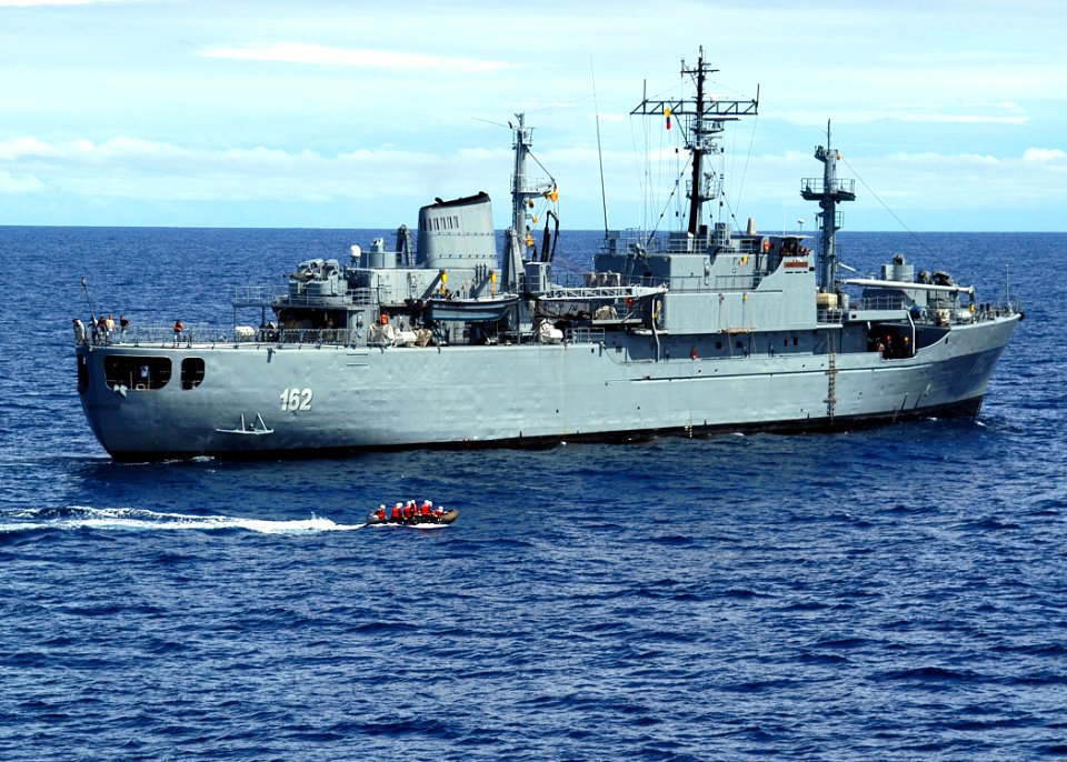 US Navy 070901-N-4021H-045 A special forces team comprised of Peruvian sailors approaches Columbian supply tender ARC Buenaventura (BL 162) in a rigid hull inflatable boat while engaging in visit, board, search and seizure exer