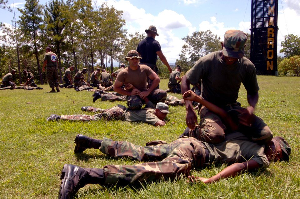 US Navy 070905-N-0989H-106 Dominican soldiers practice apprehension techniques during small unit training with a U.S. Marine Corps mobile training team