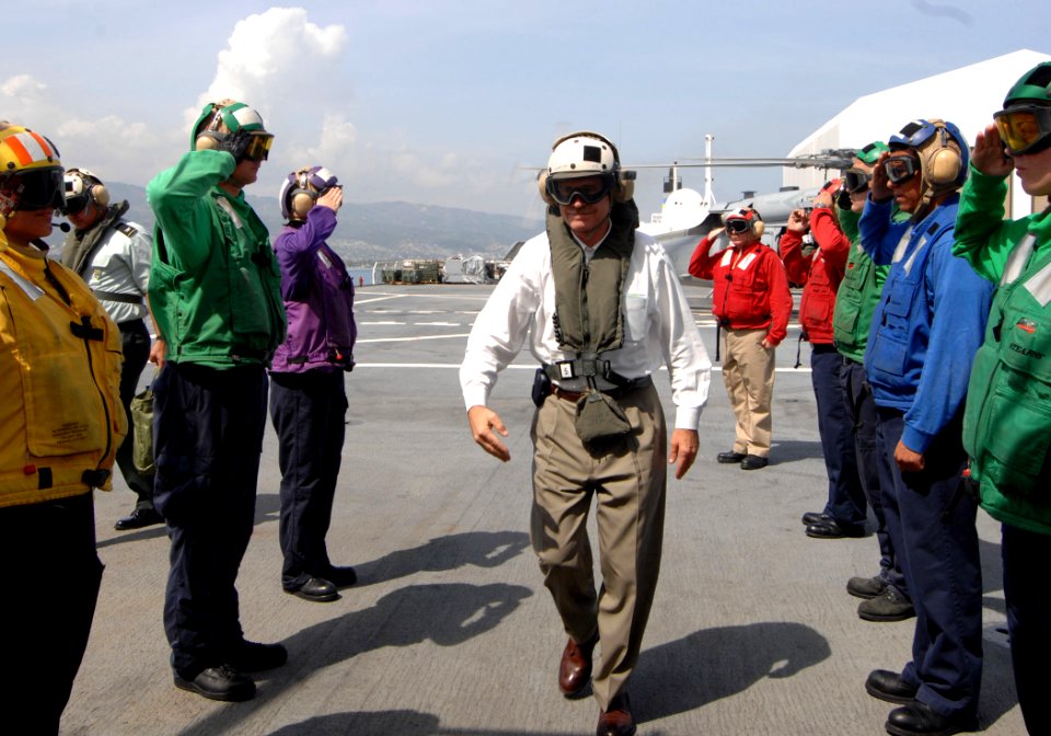 US Navy 070904-N-0194K-014 Stephen Johnson, the Deputy Assistant Secretary of Defense for Western Hemisphere Affairs, boards Military Sealift Command hospital ship USNS Comfort (T-AH 20)