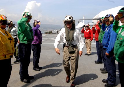 US Navy 070904-N-0194K-014 Stephen Johnson, the Deputy Assistant Secretary of Defense for Western Hemisphere Affairs, boards Military Sealift Command hospital ship USNS Comfort (T-AH 20) photo