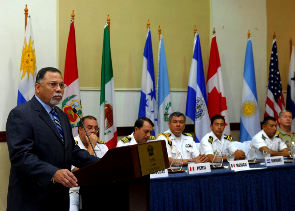 US Navy 070907-N-1713L-056 Daniel Delgado Diamante, Panamanian minister of government and justice, addresses the audience during the closing ceremony of PANAMAX 2007