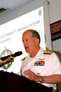 US Navy 070906-F-1779B-010 Rear Adm. James Hart, commander of Combined Joint Task Force-Horn of Africa (CJTF-HOA), gives an overview of the briefings and lessons that have taken place at the East Africa South West Indian Ocean photo