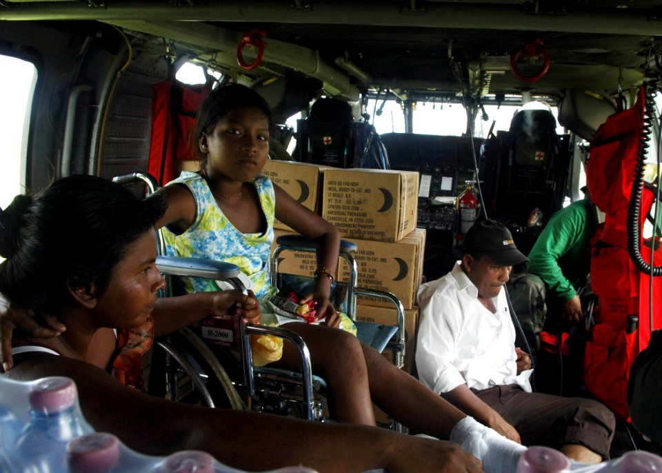 US Navy 070907-N-7540C-072 njured citizens from Puerto Cabezas prepare for take-off in an MH-60S Seahawk helicopter