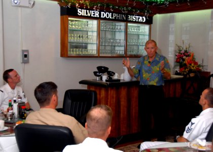 US Navy 070907-N-4965F-012 Gerald Coffee, a retired captain, describes his experiences as a prisoner of war to chief petty officers (CPOs) and CPO selectees of USS Missouri CPO Legacy Academy Class 001 at Naval Station Pearl Ha