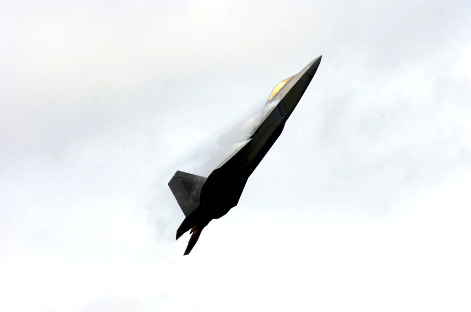 US Navy 070909-N-6676S-171 An F-22 Raptor, the world's first stealth air-to-air fighter, demonstrates combat maneuvers while participating in the 2007 Naval Air Station Oceana Air Show