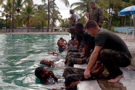 US Navy 070912-N-0989H-014 Marines assigned to a mobile training team conduct a series of water exercises and pad drills with members of the Dominican Defense Force during Marine Corps small unit training photo