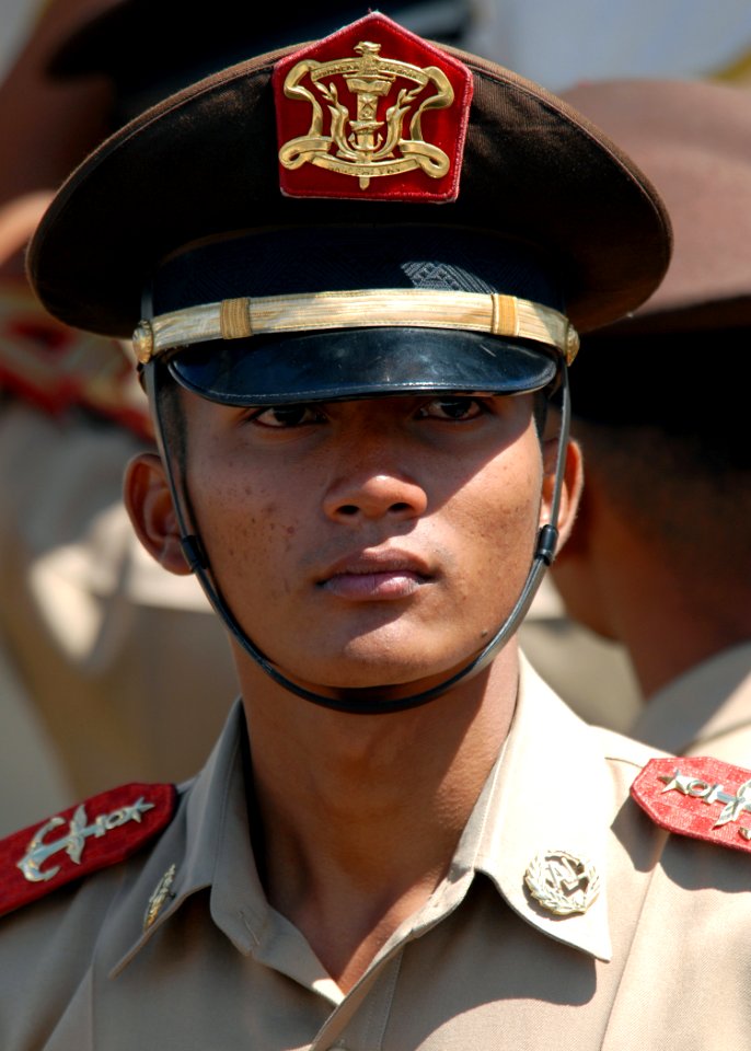 US Navy 070914-N-4965F-014 An Indonesian naval cadet on board Indonesian naval training ship KRI Dewaruci watches as the ship moors pierside Naval Station Pearl Harbor
