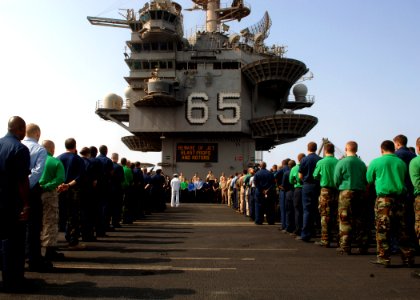 US Navy 070911-N-5928K-004 Sailors conduct a Sept. 11 commemoration ceremony on the flight deck of nuclear-powered aircraft carrier USS Enterprise (CVN 65) photo