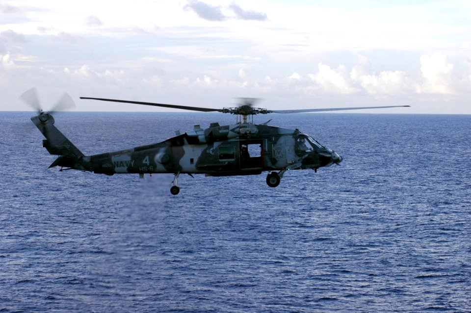 US Navy 070915-N-5148B-127 An SH-60F Seahawk helicopter, assigned to the Indians of Helicopter Anti-Submarine Squadron (HS) 6, prepares to land on the flight deck aboard nuclear-powered aircraft carrier USS Nimitz (CVN 68)