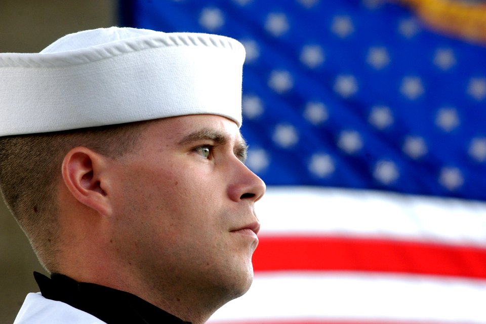 US Navy 070914-N-5208T-001 Hospitalman Apprentice Brett Olsen from South Jordan, Utah, parades the colors during Festival Mexicana, an event that celebrates Hispanic heritage