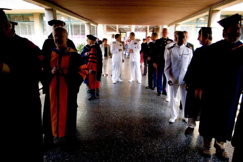US Navy 070921-N-0696M-084 Chief of Naval Operations (CNO) Adm. Mike Mullen speaks with Vice Adm. David T. Oliver, president of Naval Post Graduate School (NPS), prior to speaking