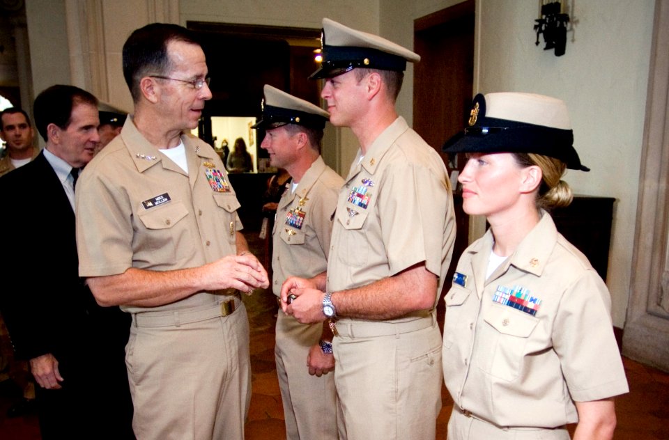 US Navy 070921-N-0696M-432 Chief of Naval Operations (CNO) Adm. Mike Mullen attends a frocking ceremony for three new chief petty officers assigned to the Naval Post Graduate School (NPS)