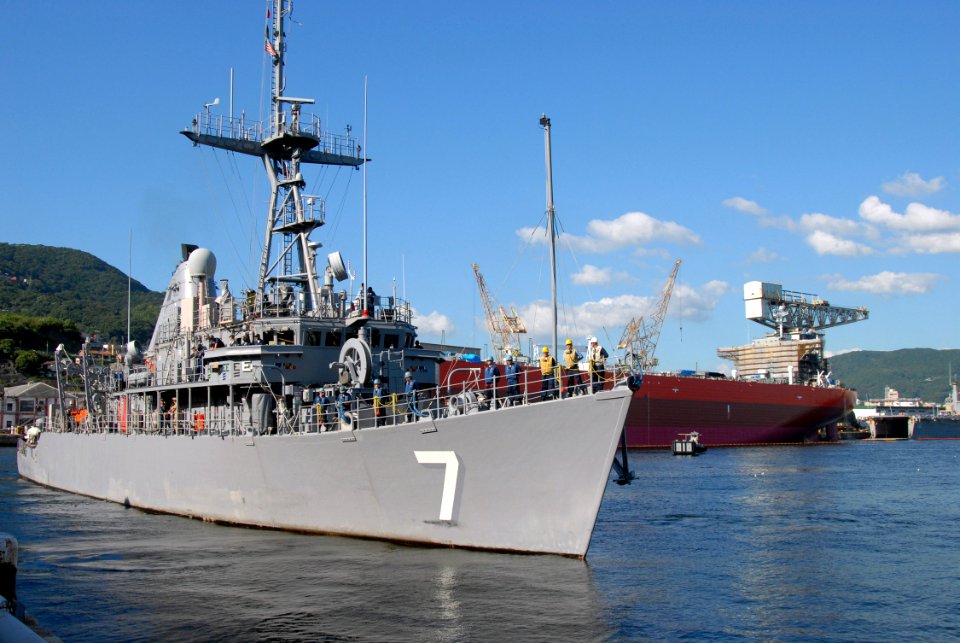 US Navy 070920-N-4124C-011 Mine warfare ship USS Patriot (MCM 7) prepares to leave the Sasebo harbor as she embarks on a fall patrol