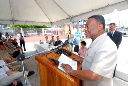 US Navy 070924-N-8704K-065 Samuel Hinds, prime minister of Guyana, speaks at an opening ceremony for the Georgetown Public Hospital photo