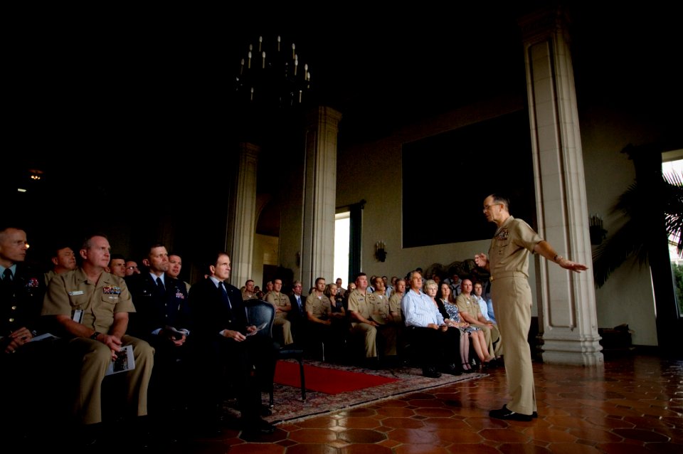 US Navy 070921-N-0696M-396 Chief of Naval Operations (CNO) Adm. Mike Mullen speaks during frocking ceremony for three new chief petty officers