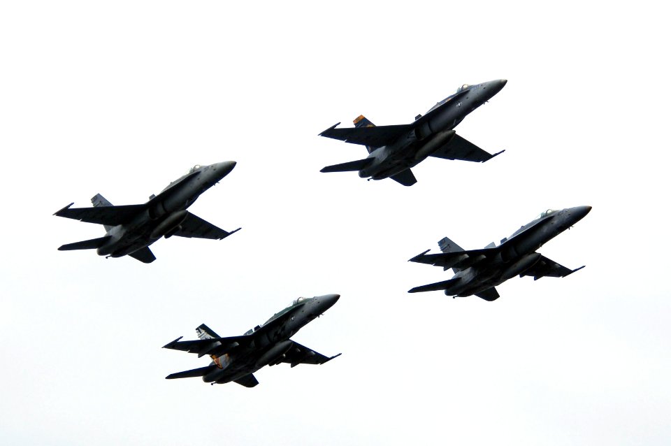 US Navy 070923-N-3136P-094 Four F-A-18C Hornets perform a flyby during a air power demonstration
