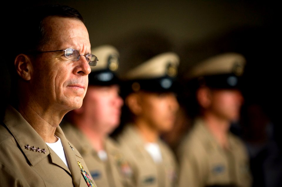 US Navy 070921-N-0696M-413 Chief of Naval Operations (CNO) Adm. Mike Mullen attends a frocking ceremony for three new chief petty officers assigned to the Naval Post Graduate School (NPS)
