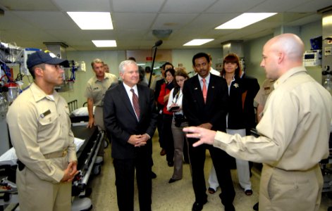 US Navy 071006-N-0194K-086 Secretary of Defense Robert M. Gates receives briefing aboard USNS Comfort
