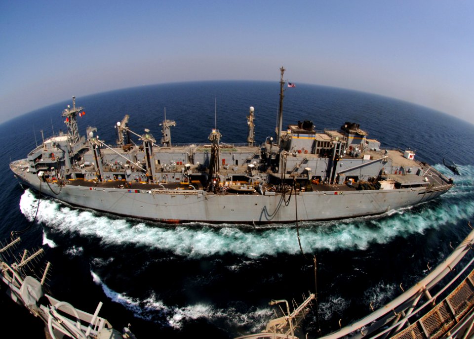 US Navy 071004-N-5928K-004 Nuclear-powered aircraft carrier USS Enterprise (CVN 65) conducts an underway replenishment with Military Sealift Command fast combat support ship USNS Supply (T-AOE 6)