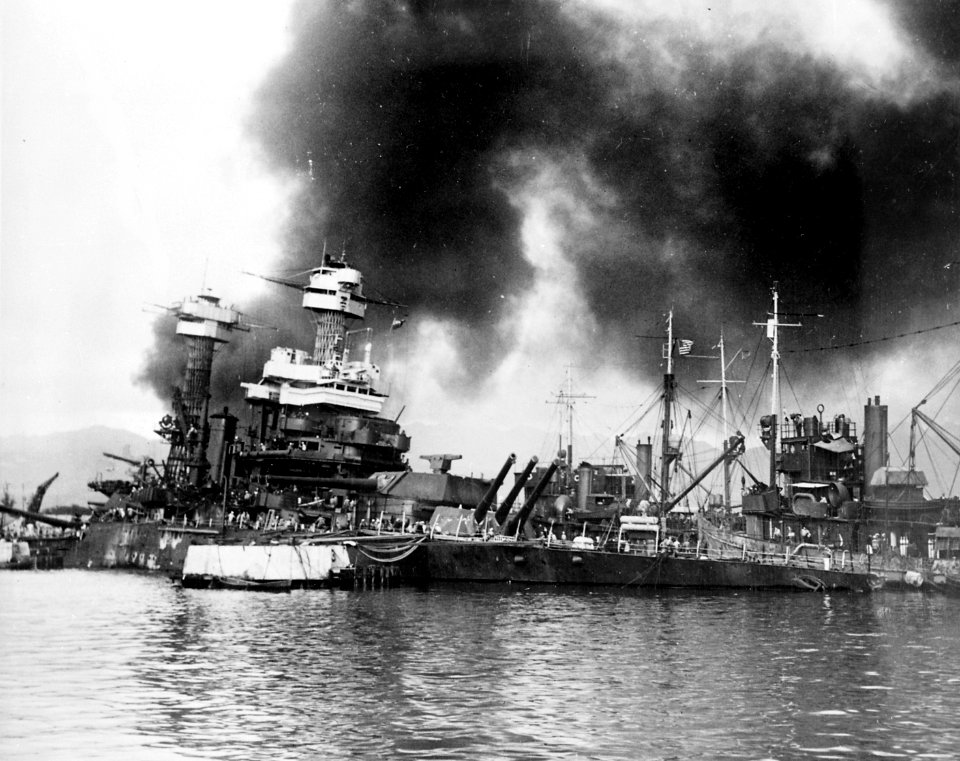 USS California (BB-44) sinking at Pearl Harbor 1941