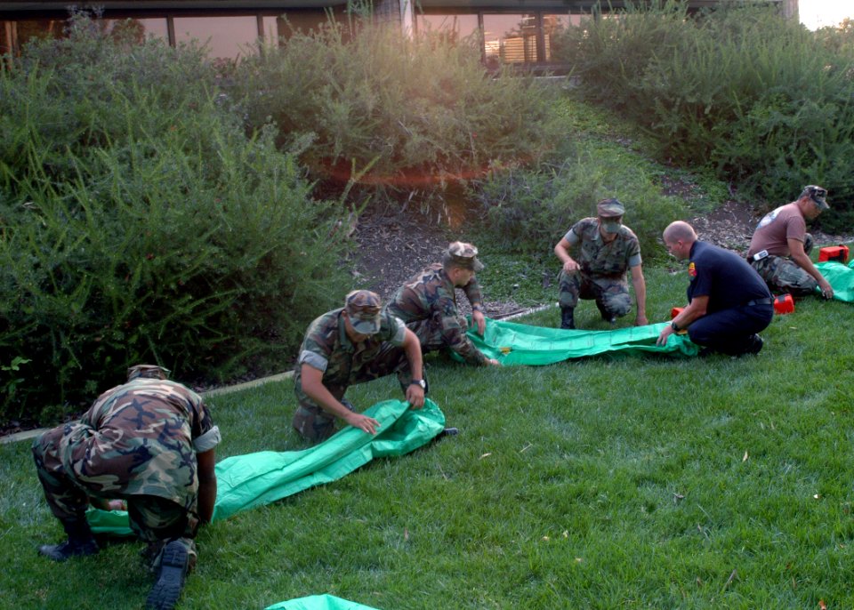 US Navy 071025-N-4973M-005 Sailors assigned to Amphibious Construction Battalion (ACB) 1, practice folding fire stations at Marine Corps Air Station Miramar