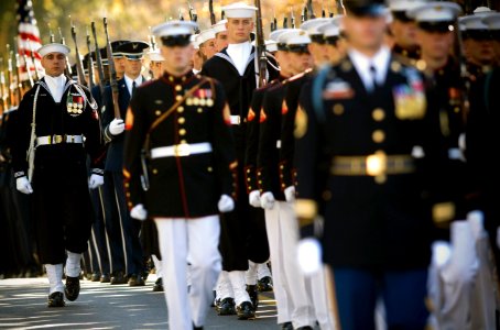 US Navy 071031-N-0696M-162 The joint service honor guard escorts the casket of Adm. William J. Crowe during the memorial service for the 11th Chairman of the Joint Chiefs of Staff who died Oct. 18 at the age of 82