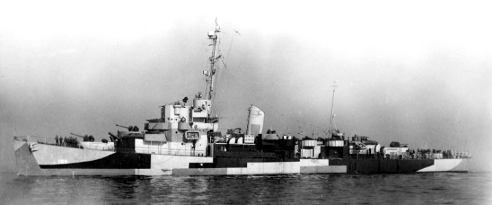 USS Burrows (DE-105) off New York City (USA) on 8 April 1945 (BS 83484)