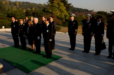 US Navy 071107-N-0696M-080 Secretary of Defense (SECDEF) Robert M. Gates lays a wreath at the Monument of Unknown Student Volunteer Soldiers in the National Cemetery