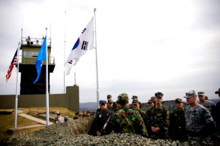 US Navy 071105-N-0696M-151 Chairman of the Joint Chiefs of Staff, Adm. Mike Mullen tours the Demilitarized Zone separating North and South Korea