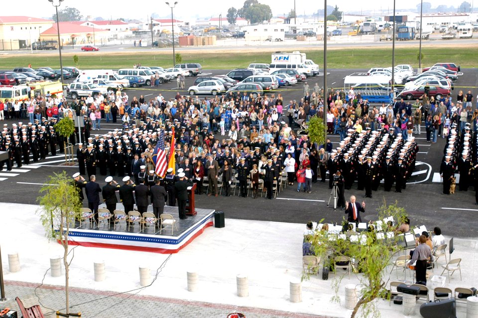 US Navy 071109-N-1825E-001 Sailors stationed at Naval Station Rota stand at attention during the colors presentation of the Grand Opening of their new Navy Exchange and DeCA Commissary Nov. 9