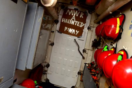 USS Bunker Hill haunted passageway event 141031-N-GW918-088