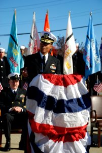US Navy 071111-N-3090M-001 Rear Adm. Cecil Haney, commander of Submarine Group 2, addresses veterans and their families during the annual Veterans Day Memorial Service at the World War II Submarine Veterans National Memorial Ea
